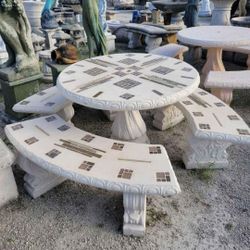 Concrete Mosaic Picnic Table with 3 Benches/ Outdoor Patio Furniture / Patio Set