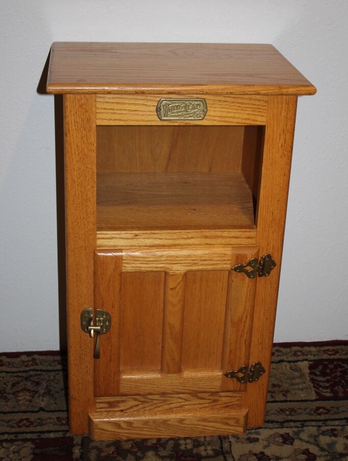 Vintage Oak White Clad Ice Box Style Cabinet | 29”H x 16”W x 12.5” D | Local Pickup Only