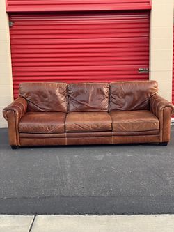 102" Distressed Cognac Leather Sofa - DELIVERY AVAILABLE