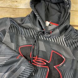 Under Armour Mens Large Storm Grey Hoodie Pullover Athletic Sweatshirt Logo