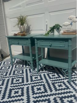 Gorgeous coastal faux bamboo solid wood end tables or nightstands. Free delivery