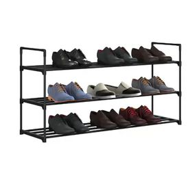 Home-Complete 21.2-in H 3 Tier 14 pair Black Plastic Shoe rack