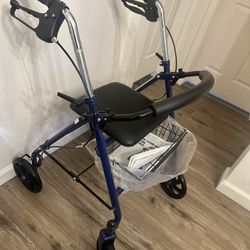 NEW 4-Wheel Rollator Walker w/ Seat, Brakes & Storage Basket 