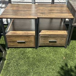 Set Of Wooden Nightstands/Desks With Shelves