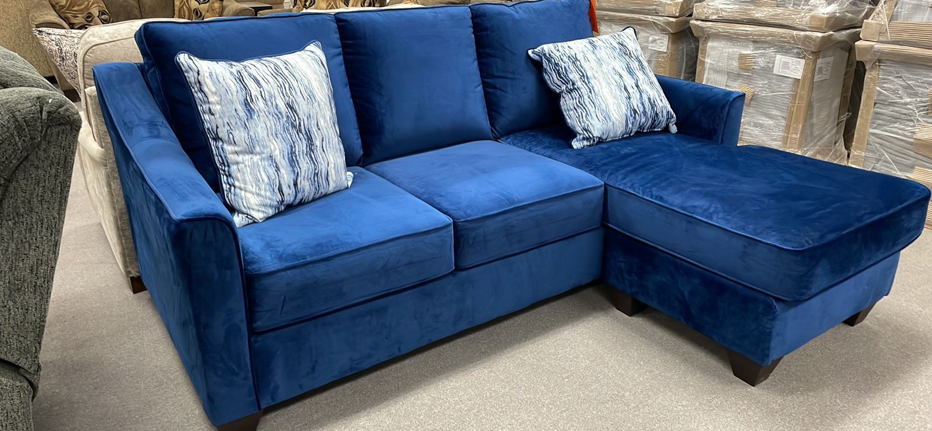 Closing Sale Everything Must Go New Blue Small Sectional / Chofa With Reversible Ottoman!!