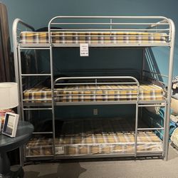 Grey Metal Triple Twin Bunk Bed