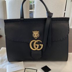Gucci Extremely Rare Black Animalier GG Marmont Top Handle Bag - Limited Release