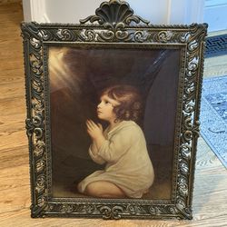 Antique "Infant Samuel" print/lithograph in a beautiful scrolled brass frame.