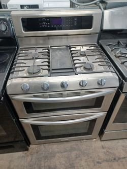 KITCHEN AID STAINLESS STEEL DUAL FUEL STOVE DOUBLE OVEN
