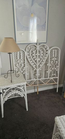 wicker twin nightstands & headboard