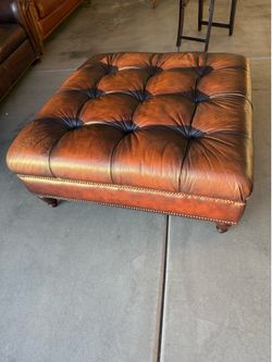 Large Square Tufted Leather Ottoman (Chesterfield Style)
