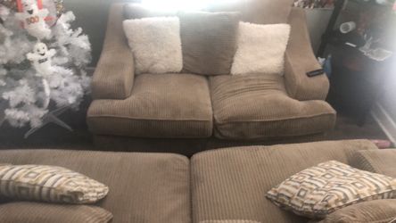 Tan Corduroy Loveseat and Sofa Set