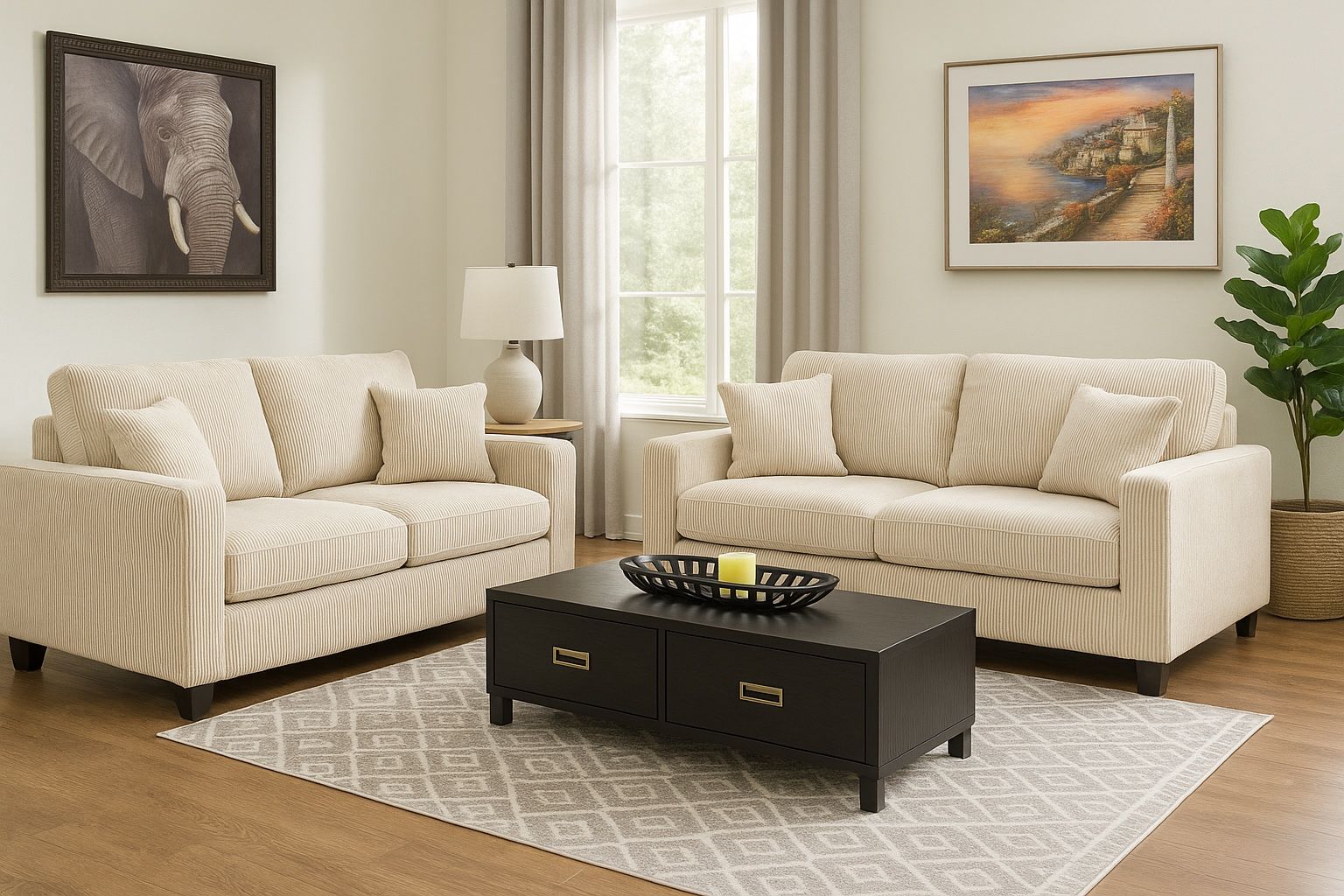 Beige Sofa And Love Seat 2pc Set