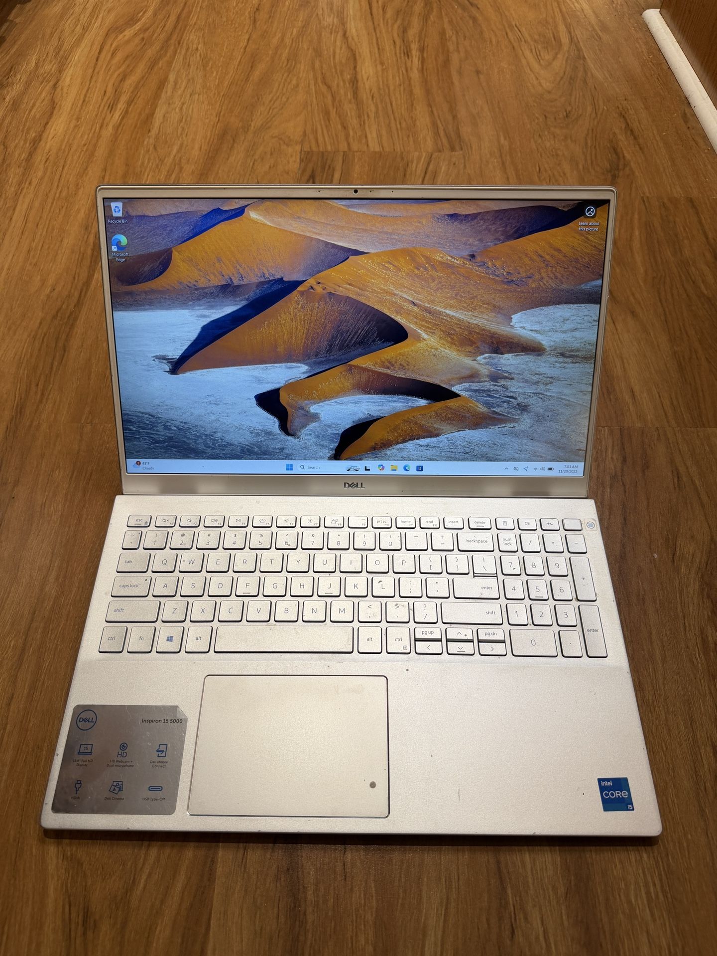 Dell Inspiron 5502 core i5 11th gen 16GB Ram 256GB SSD Windows 11 Pro 15.6” UHD Screen Laptop with charger in Excellent Working condition!!!!!  Specif