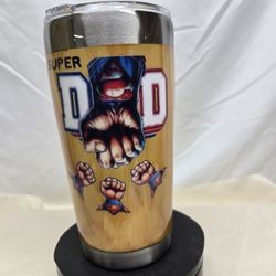 Super Dad 20 oz Tumbler – Superman 4 Fist – Painted Wood Grain Look – Epoxy Sealed
