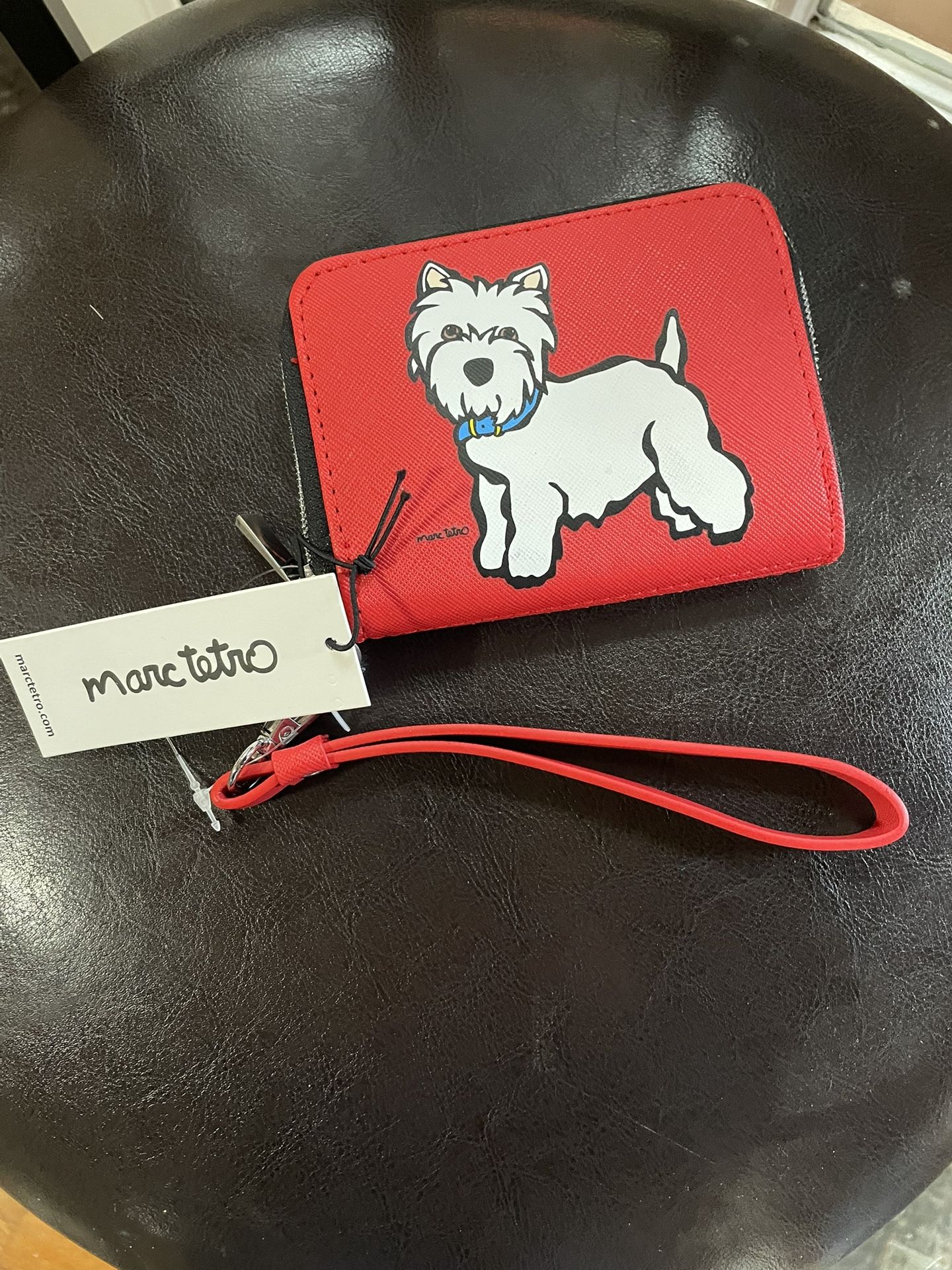 Marc Tetro Westie Dog Red Zip Around Wallet Wristlet NWT