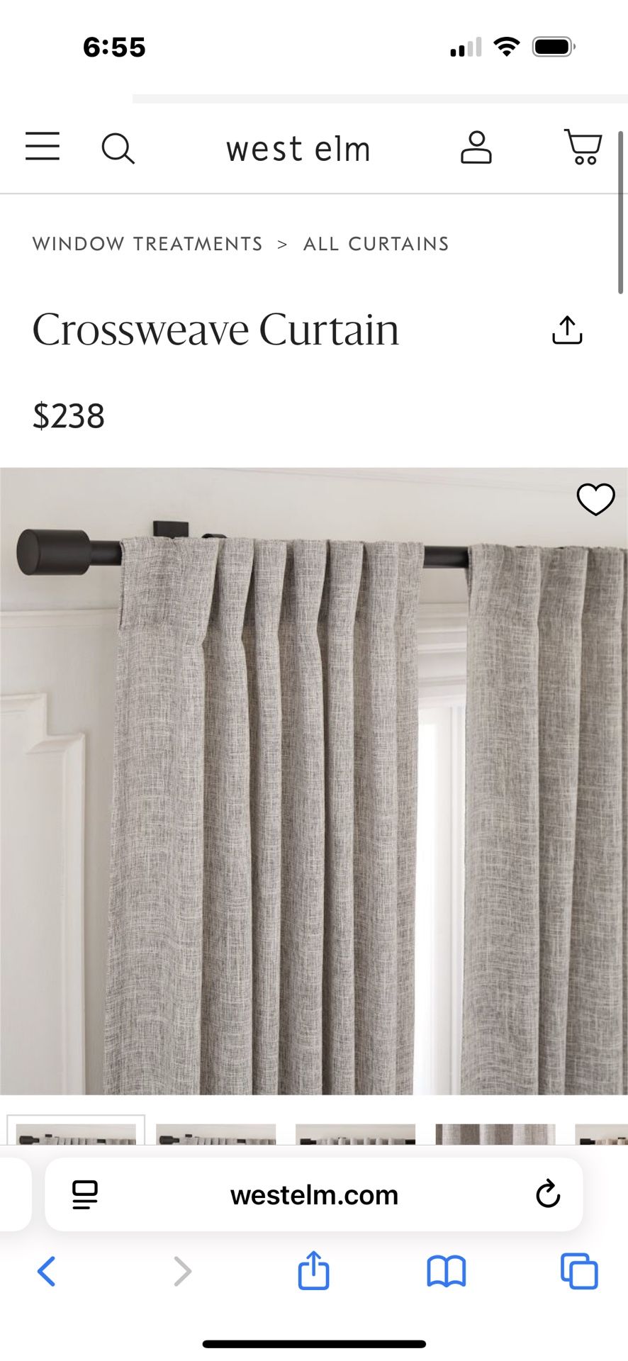 West Elm Crossweave Curtain 48Wx96L Stone White