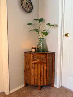 Rattan Bamboo Corner Cabinet with Drawer