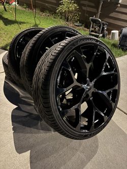 26s 26 Inch Rims And Tires 6 Lug Black Snowflakes GMC Chevy Cadillac Nissan Dodge More