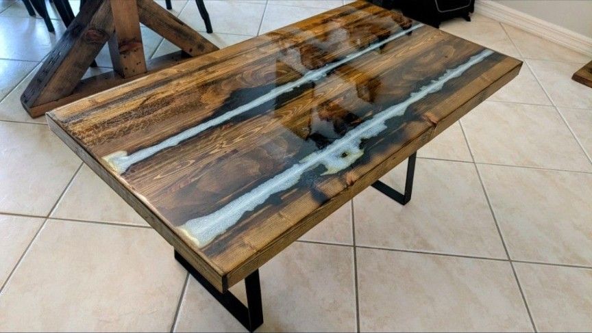 Unique Repurposed Wood Burnt River Coffee Table