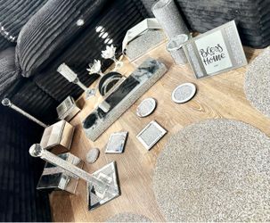 Crushed Diamond Silver Glam Home Decor Bundle