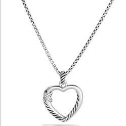 David Yurman Sterling Silver Necklace with Heart Pendant with diamonds. Valentine’s Day is just around the corner. Elegant silver heart pendant and ne