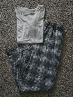 Gray Pajama Set with Plaid Pants