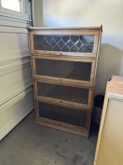 Vintage Oak Barrister Bookcase – 4 Stack w/ Leaded Glass