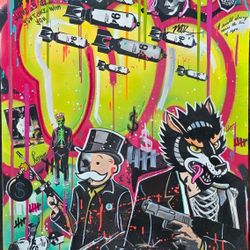 Glow In The Dark Original Street Art/ Graffiti Style Canvas Painting 'A Piece Of LA' 30" × 40" Deep Pro Canvas