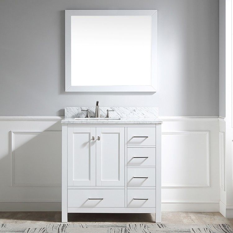 36 inch Carrara Marble Top White Bathroom Vanity Set Clearance Sale for