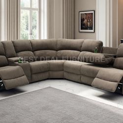 Brown Corduroy Fabric Recliner Couch