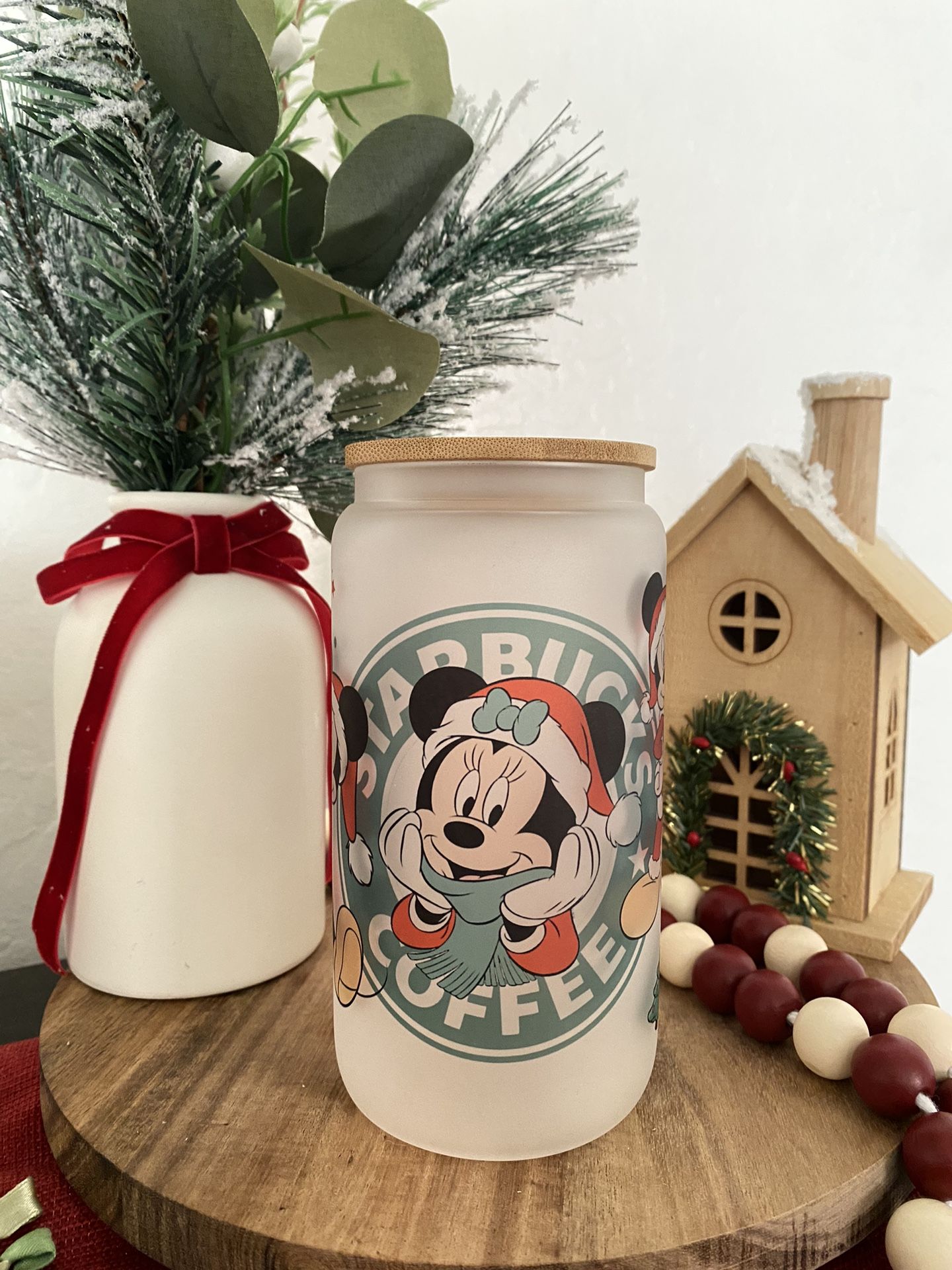 Mickey And Minnie Christmas Glass Cup Disney Christmas Gift