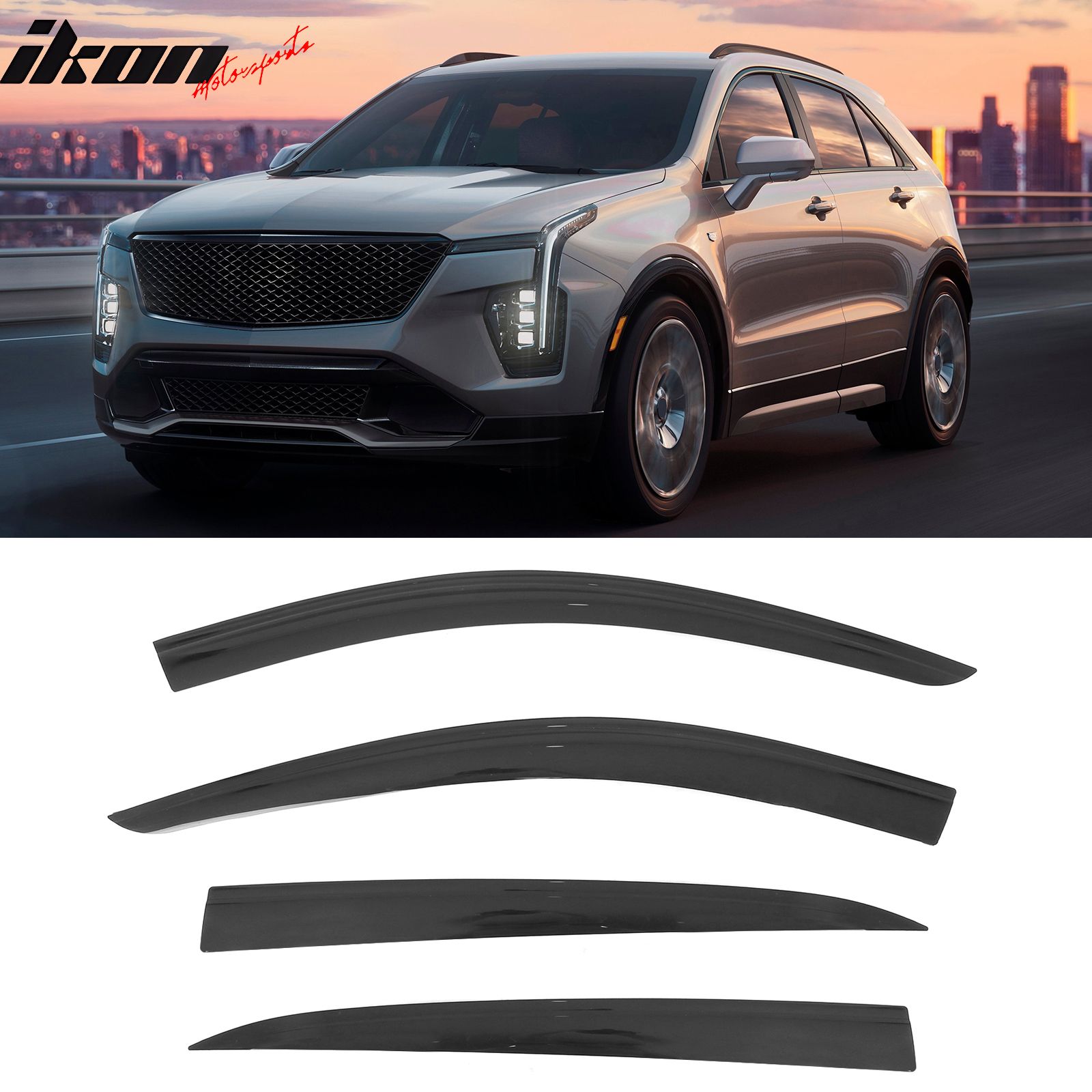 Fits 2019-2025 Cadillac XT4 Low Profile Style Tape on Window Visors Vent Deflector