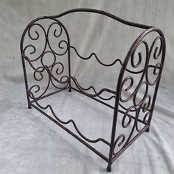 Wrought Iron Scrollwork Wine Rack 6-bottle bronze or oil-rubbed finish and scroll design