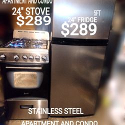 Small 24" stove 24" fridge refrigerator stainless steel