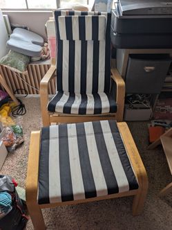 Well loved IKEA poang rocking chair and footstool