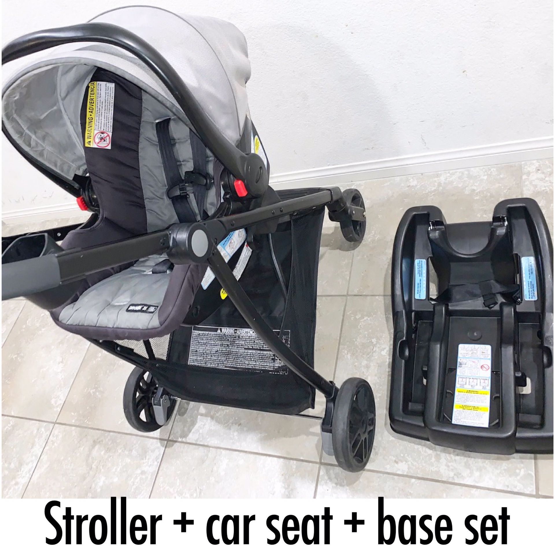 Click connect Snug Ride stroller + car seat + base “travel system”. A must-have! Feel free to msg me anytime
