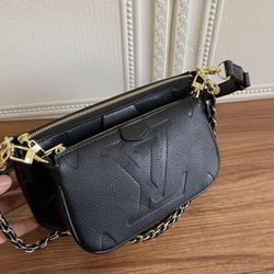 Louis+Vuitton+Multi+Pochette+Shoulder+Bag+Black+Leather for sale