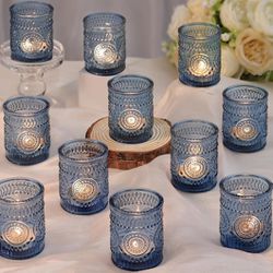 Blue Embossed Votive Candle Holders - Set of 36 