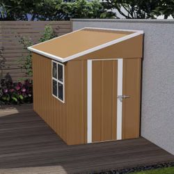 New In Box 8 x 4 FT Outdoor Lean to Storage Shed, Metal Garden Tool Shed with Slooping Roof, Lockable Doors and Windows