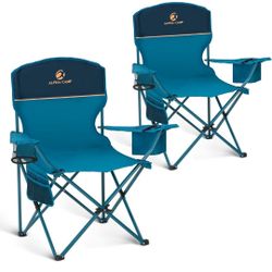 ALPHA CAMP Folding Camping Chairs 2 Pack with Cooler Cup Holder & Carry Bags