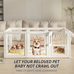 Clear Acrylic Dog Playpen Indoor,Transparent Dog Pen,Easy to Assemble and Clear pet Pen for Puppy Dog, Rabbit and cat,Sturdy and Easy to Clean Plastic