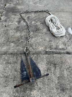 Boat 20lb Anchor With SS Chain & 50ft Of Rope