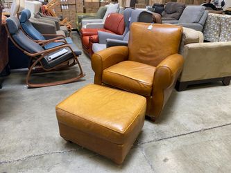 VINTAGE METRO Dijon Mustard Leather Club Chair and Ottoman
