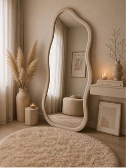 Elegant Wavy Full-Length Floor Mirror – Modern Home Décor ✨