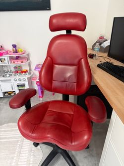 Red Leather Ergonomic Office Chair with Headrest