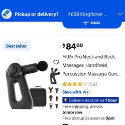 FitRx Pro Neck and Back Massager, Handheld Percussion Massage Gun with Multiple Angles, Speeds and Attachments