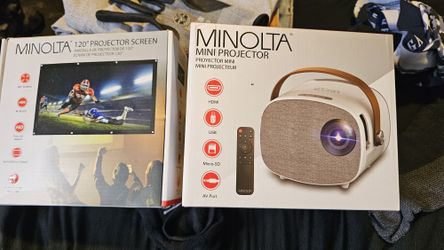 Minolta  MINI Screen Projector W/remote And 120" Screen.