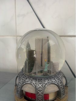 Vintage Bloomingdale’s Twin Towers Musical Revolving Train Snow Globe