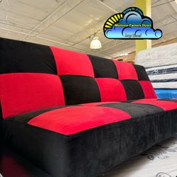 Red & Black Checkered Sofa Bed Futon 